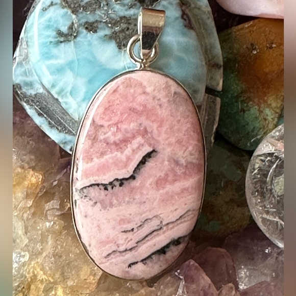 Rhodochrosite large stone sterling silver pendant - Picture 1 of 6